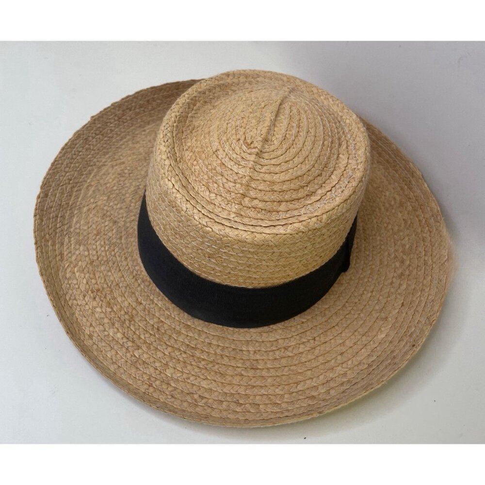 Whole Earth Straw Boater Hat Unisex Vintage Made In USA OS